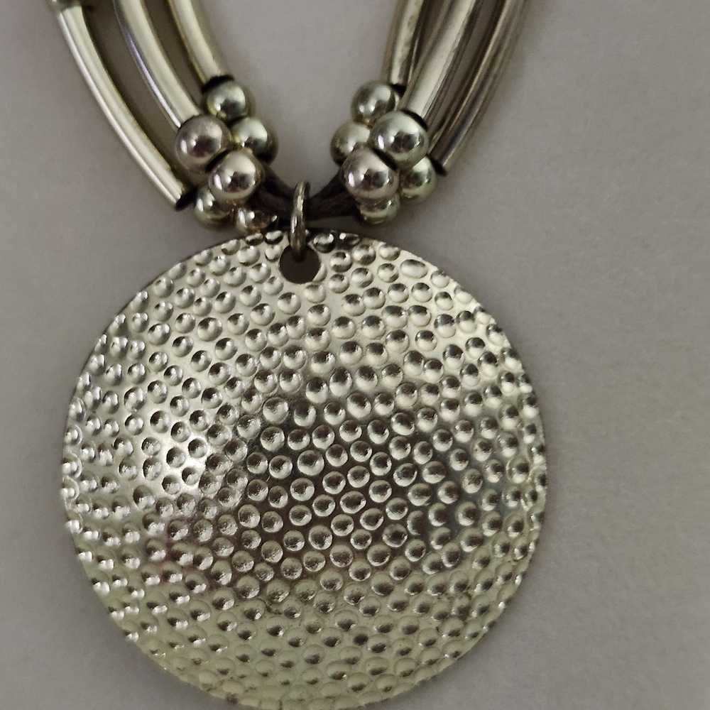 Boho Tribal Hammered Gold-tone Pendant Necklace With Leather Cording - Picture 2 of 5